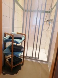 einen Handtuchhalter im Bad mit Dusche in der Unterkunft Ferienwohnung Karoline Eisenach in Eisenach