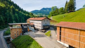 an overhead view of a building with a skate ramp at Oberstdorf Hostel in Oberstdorf