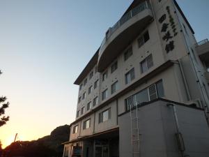 a building with a ladder on the side of it at Amakusa Onsen Hotel Shikisakikan in Reihoku