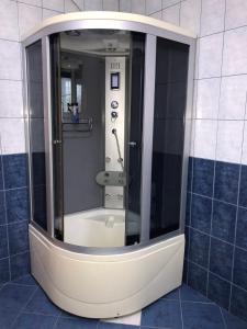 una doccia in un bagno con una parete di vetro di Anika a Trebinje Altre 24 foto