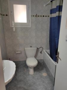 a bathroom with a toilet and a tub and a sink at Vokamvilia Apartments in Kini