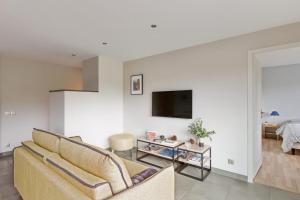 a living room with a couch and a tv at 3-rooms flat in Annecy in the lovely Seynod village in Annecy