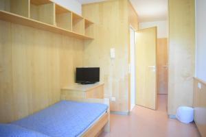 SOVEA Hotel - City في لينز: غرفة نوم صغيرة بها سرير وتلفزيون
