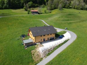 a house in a field next to a road at Living Apartment_2 in Hittisau