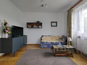 Apartamenty, dom przy Parku w centrum Zamościa في زاموسك: غرفة معيشة مع أريكة وطاولة