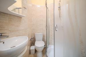 een badkamer met een toilet, een wastafel en een douche bij InshiApartments on Valova str in Lviv
