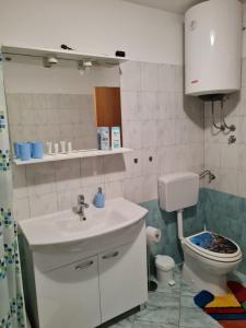 ein kleines Bad mit einem Waschbecken und einem WC in der Unterkunft Apartment Mihael in Dubrovnik