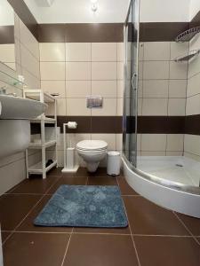 W łazience znajduje się toaleta, prysznic i umywalka. w obiekcie Apartamenty Planeta Mielno 100 m od plaży w mieście Mielno