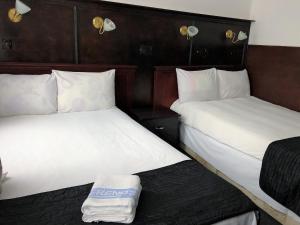 two beds sitting next to each other in a room at Plaza London Hotel in London