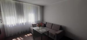 a living room with a couch and a table at Apartament na Warszawskiej in Gdynia