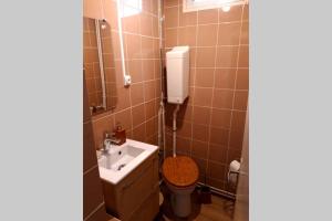 a small bathroom with a toilet and a sink at Maison de location saisonnière en Périgord Vert in Saint-Front-la-Rivière