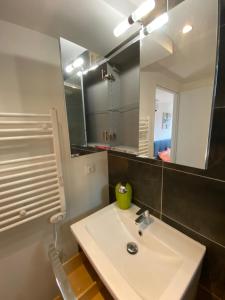 a bathroom with a sink and a mirror at Appartement 4 personnes proche Landes et Côte Basque in Tarnos +48 photos