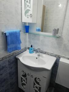 a bathroom with a white sink and a mirror at Apartment Ani in Veliko Tŭrnovo