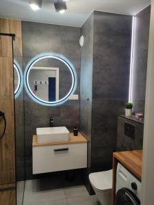 bagno con lavandino e specchio di Haven Apart 2 a Jelenia Góra