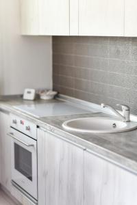 encimera de cocina con fregadero y microondas en Exclusive 7- New Modern Cozy Apartment en Kochani