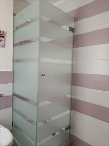 アニョーネ・バーニにあるApparamento Raysolのバスルーム(ガラス張りのシャワー、トイレ付)