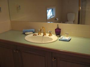 a bathroom counter with a sink and a mirror at Loft in Keilor