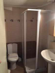 a bathroom with a toilet and a sink at Despina Lymperi Hotel Apartments in Mirina +7 photos