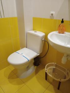 a bathroom with a toilet and a sink at Апартаменты с двумя спальнями на закрытой территории in Izmail +7 photos
