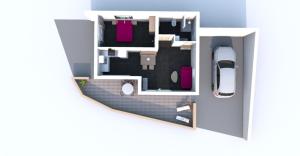 a floor plan of a small room with a bedroom at Apart Bergsonne in Fiss