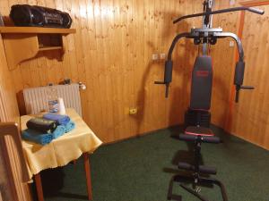 a room with a table with a chair and a machine at Tattoo PENSION in Mörtschach