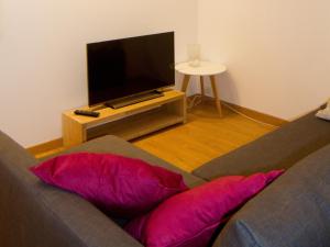 a living room with a couch and a flat screen tv at StudioLille - Alexandre in Lille