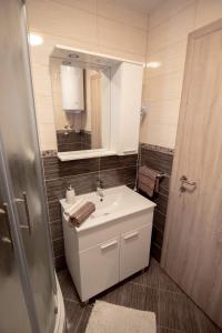 a bathroom with a white sink and a mirror at Apartmani Ante in Jovići