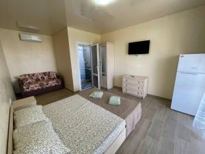 a bedroom with two beds and a tv and a couch at ZAKAT in Zatoka