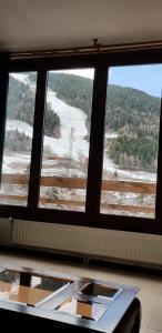 - une fenêtre dans une chambre avec vue sur un champ dans l'établissement Soldeu Paradis Tarter Baix, au Tarter