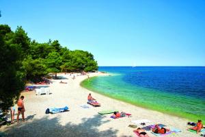Grupa ludzi na plaży, blisko wody w obiekcie Apartment in Zambratija with sea view, balcony, air conditioning, WiFi (4961-3) w mieście Zambratija