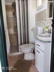 a bathroom with a toilet and a sink and a shower at Casa Vacanze Porto Ulisse Teresa in Ispica