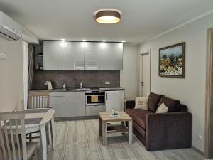 a living room with a couch and a table at Miško studija in Nida