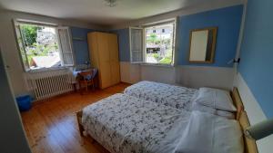 a bedroom with a bed and two windows at ALBERGO BELVEDERE in Orasso