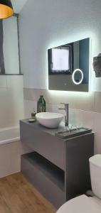 a bathroom with a sink and a mirror at Le Domaine d'Hérambault in Montcavrel +37 photos
