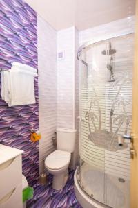 a bathroom with a shower with a toilet and a sink at Casa Angy in Techirghiol +46 photos