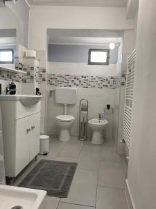 a white bathroom with a toilet and a sink at Sweet Home Sara in Ovada +13 photos