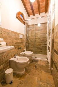a bathroom with a toilet and a sink and a shower at Agriturismo Poggio Ridulfo in Volterra