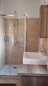 a bathroom with a shower and a tub and a sink at Apartment in Balatonalmadi 36663 in Balatonalmádi