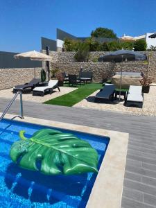 a swimming pool with a green turtle painted on it at Sunfield Guest House - Only Adults in Albufeira