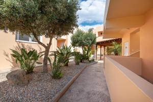 a courtyard of a house with trees and a walkway at Cirillo Family Hotel-Christinas Studios in Mastihari