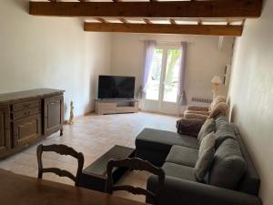 - un salon avec un canapé et une télévision dans l'établissement Auberge Les Olivades, à Mallemort