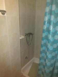 a bathroom with a shower with a shower curtain at Apartments Gržanov in Sutomišćica +24 photos