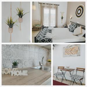 un collage de fotos de una cocina y una habitación en Hotel Alexandra, en Nea Roda