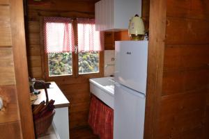 a kitchen with a white refrigerator and a sink at Intry Etna Chalet in Pedara