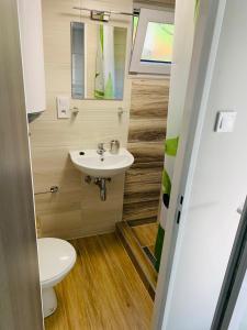 a bathroom with a sink and a toilet at Bitter súkromné ubytovanie in Štúrovo