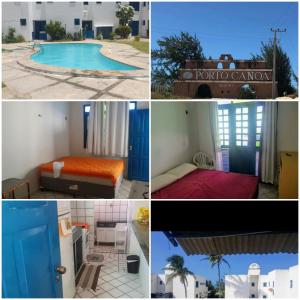 a collage of photos of a hotel with a pool at Porto Canoa Apartamento in Aracati