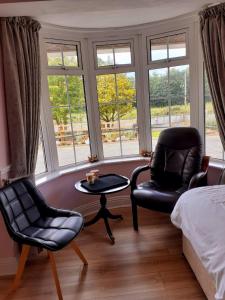 um quarto com 2 cadeiras, uma mesa e uma cama em Breagagh View B&B em Kilkenny