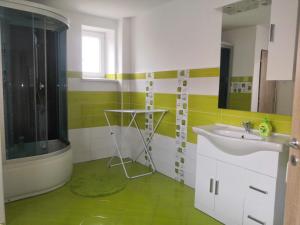 a bathroom with a sink and a shower at U Moto Makovic in Horažďovice