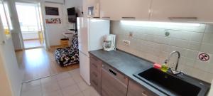 a kitchen with a sink and a refrigerator at Studio Apartment Nature in Ravni