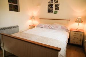 1 dormitorio con 1 cama grande y 2 mesitas de noche en Wisteria Cottage, en Ballyconnell